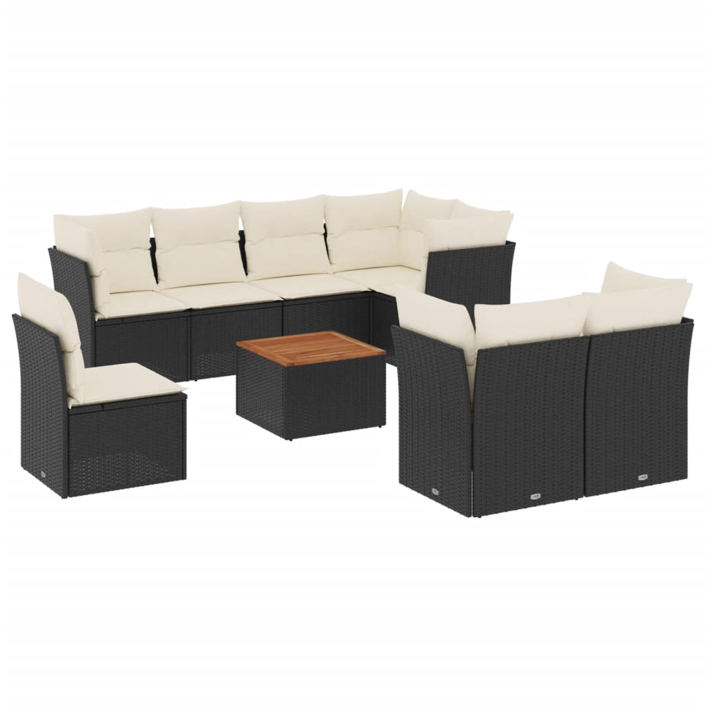 Set mobilier de grădină cu perne, 9 piese, negru, poliratan GartenMobel Dekor