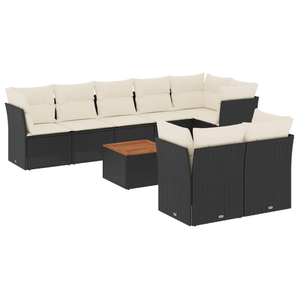Set mobilier de grădină cu perne, 9 piese, negru, poliratan GartenMobel Dekor