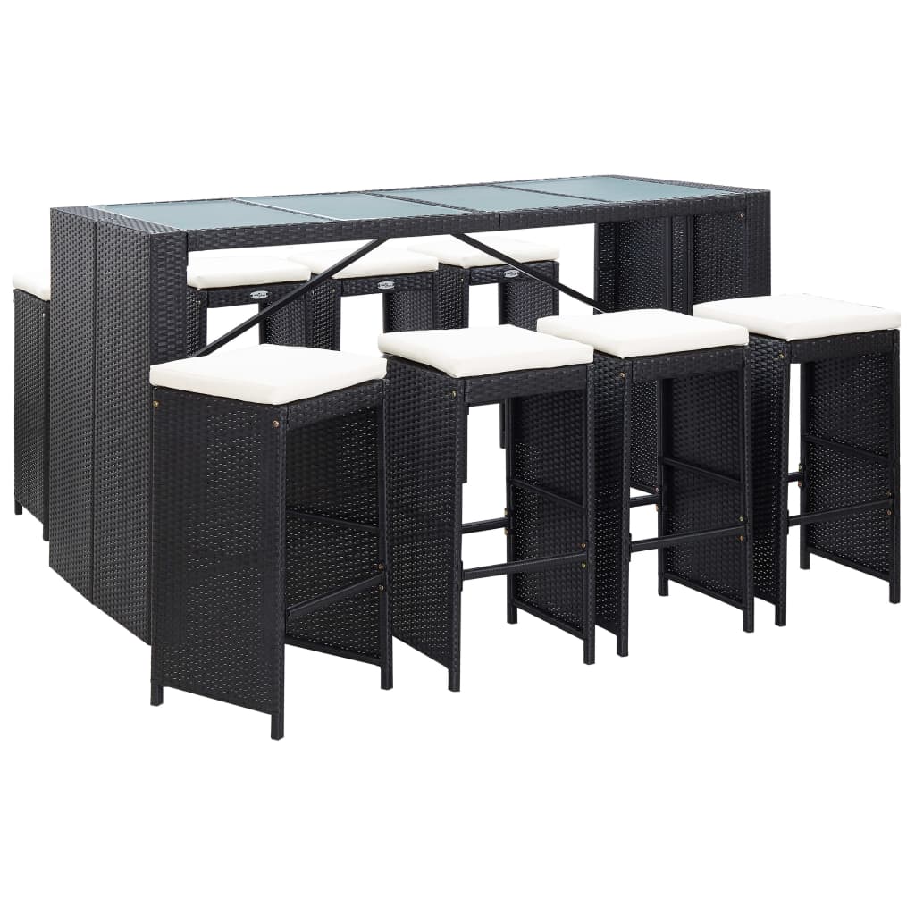 Set mobilier de bar de exterior, negru, poliratan GartenMobel Dekor