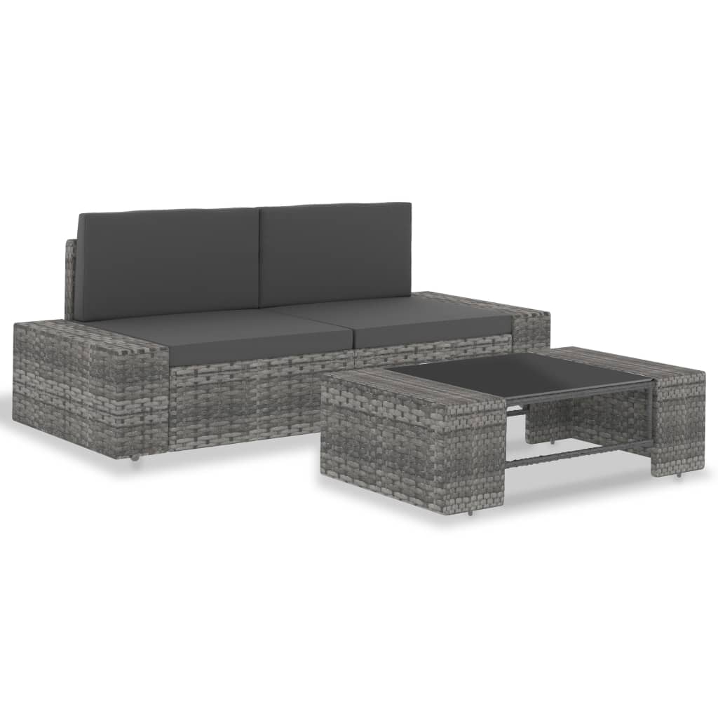 Set mobilier de grădină, 3 piese, gri, poliratan GartenMobel Dekor