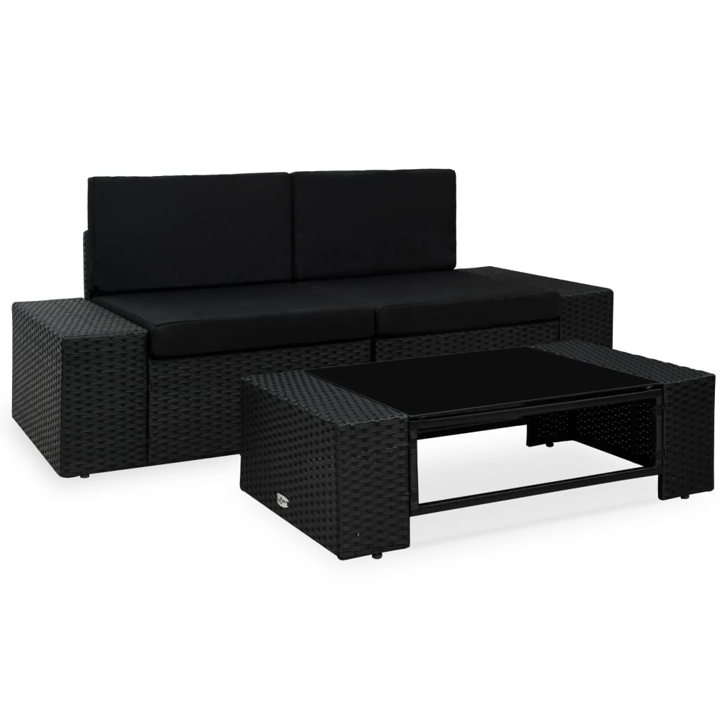 Set mobilier de grădină, 3 piese, negru, poliratan GartenMobel Dekor