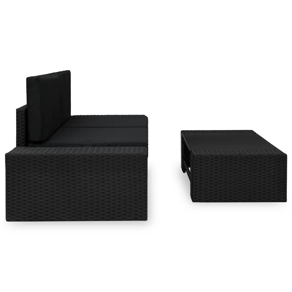 Set mobilier de grădină, 3 piese, negru, poliratan GartenMobel Dekor