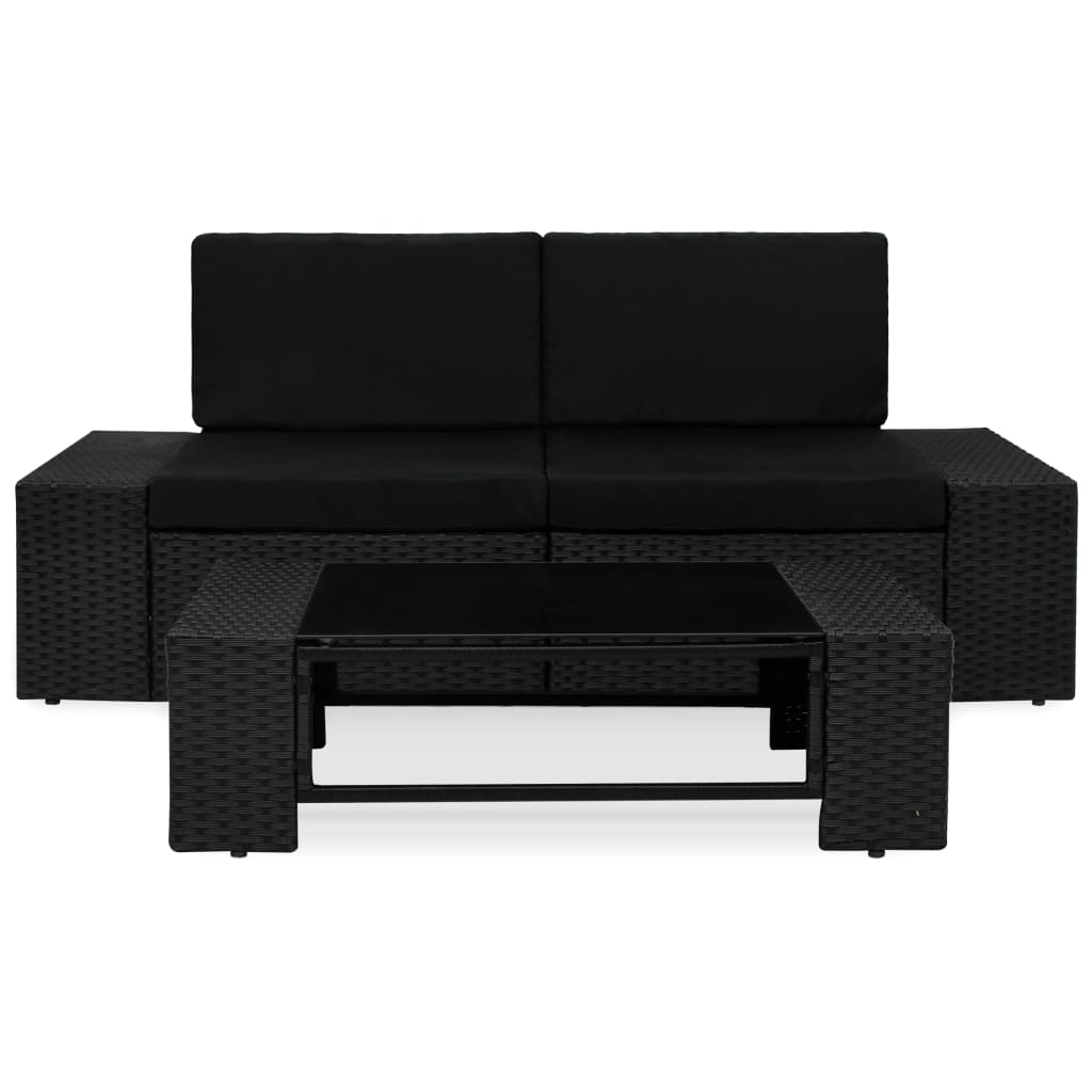 Set mobilier de grădină, 3 piese, negru, poliratan GartenMobel Dekor