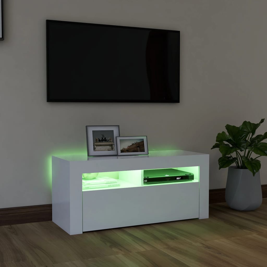 Comodă TV cu lumini LED, alb, 90x35x40 cm GartenMobel Dekor