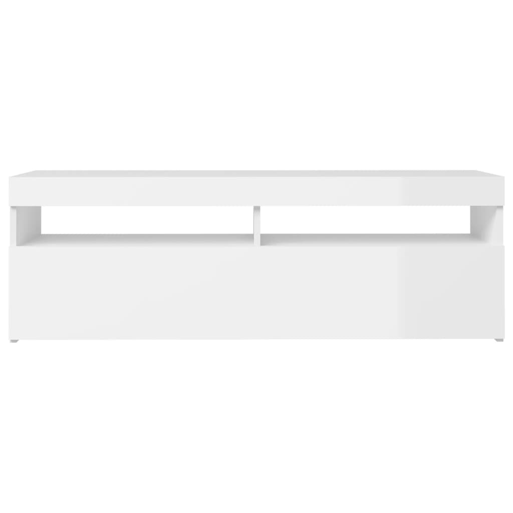 Comodă TV cu lumini LED, alb extralucios, 120x35x40 cm GartenMobel Dekor
