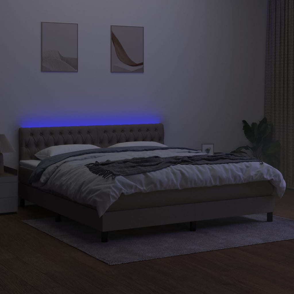 Pat cu arcuri, saltea și LED, gri taupe, 180x200 cm, textil GartenMobel Dekor