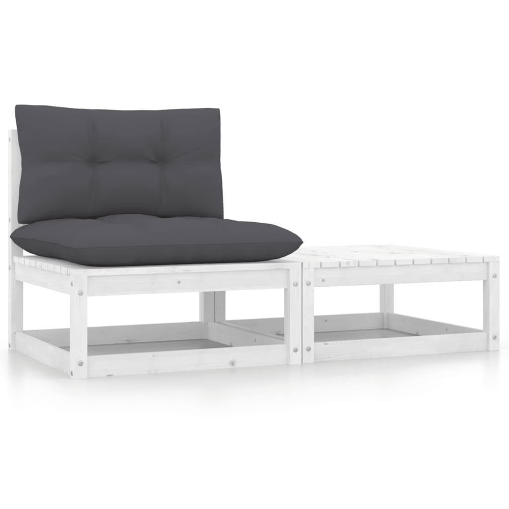 Set mobilier de grădină cu perne, 2 piese, alb, lemn masiv pin GartenMobel Dekor