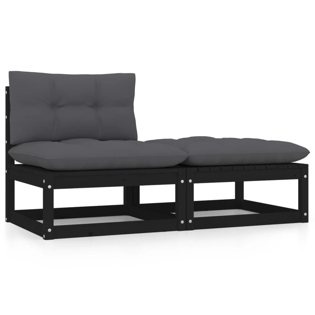 Set mobilier de grădină cu perne, 2 piese, negru, lemn de pin GartenMobel Dekor