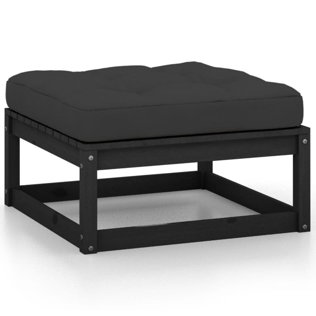 Set mobilier grădină cu perne, 3 piese, negru, lemn masiv pin GartenMobel Dekor