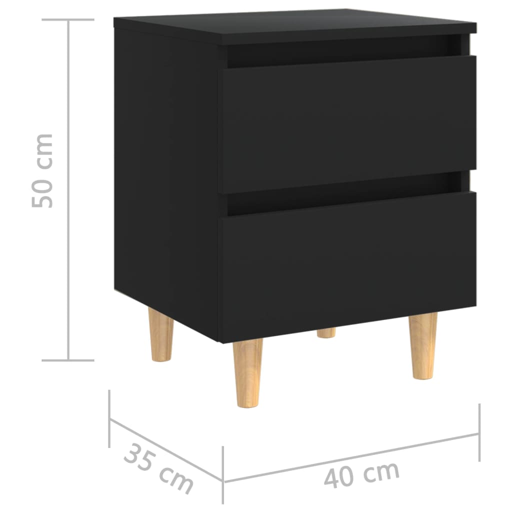 Noptiere cu picioare lemn masiv pin, 2 buc., negru, 40x35x50 cm GartenMobel Dekor
