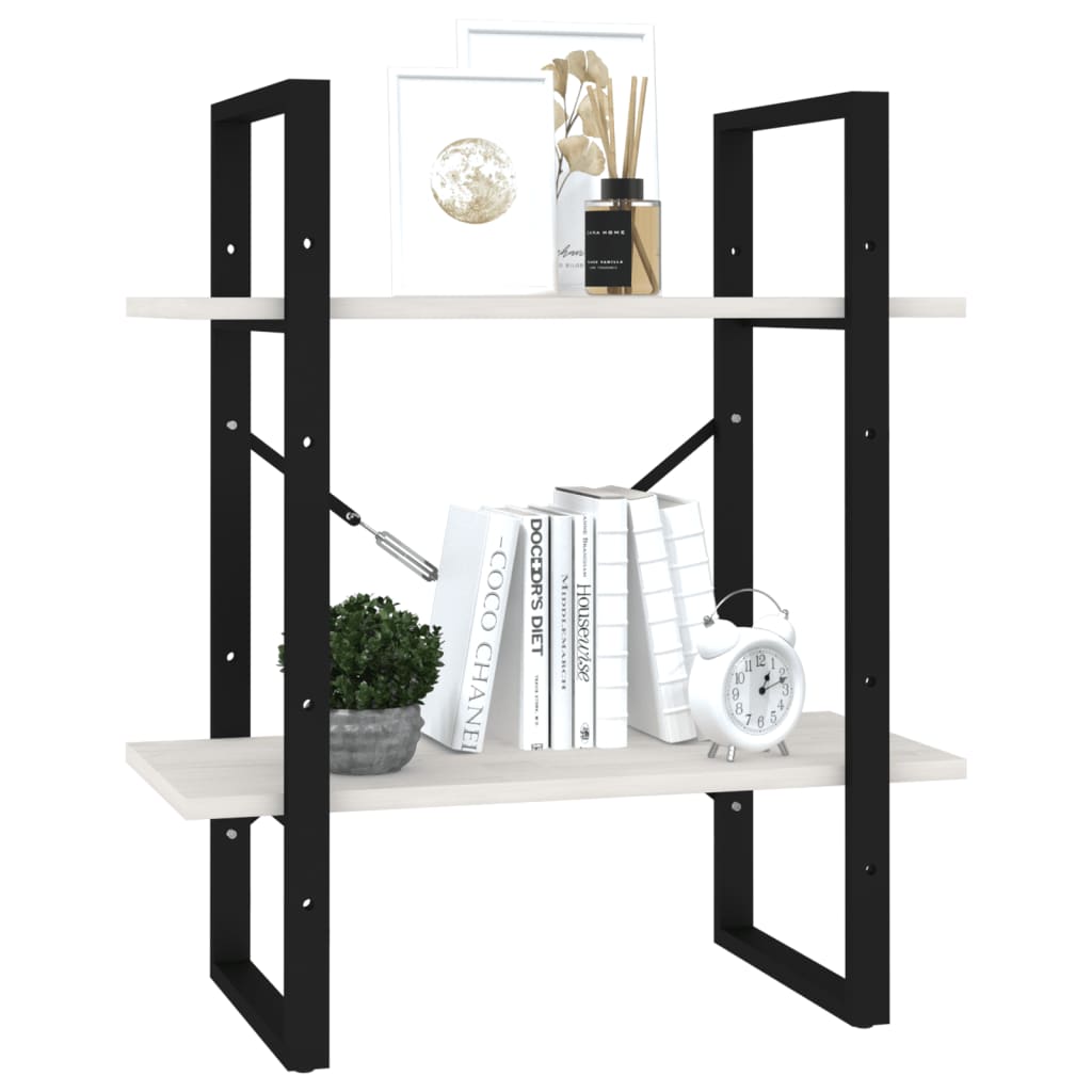 Bibliotecă cu 2 rafturi, alb ,60x30x70 cm, lemn masiv de pin GartenMobel Dekor