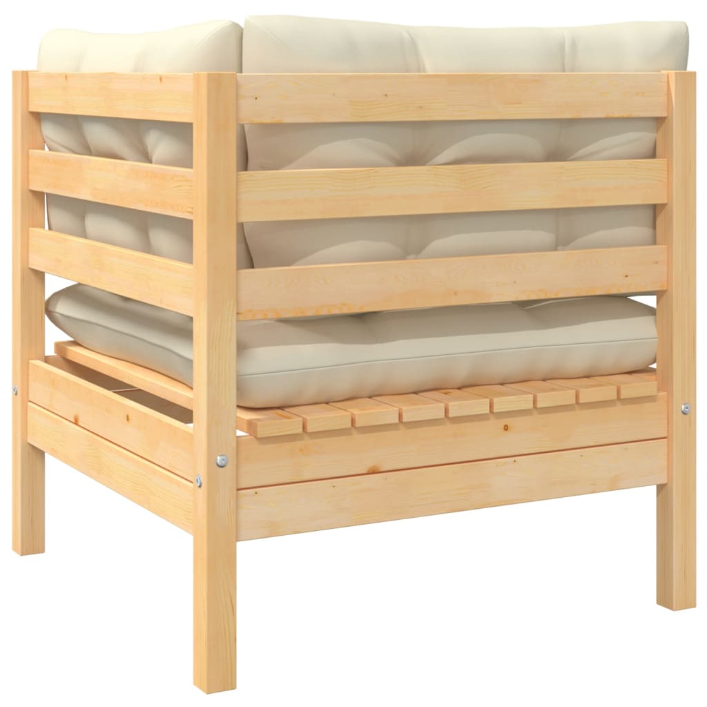 Canapea colțar de grădină cu perne crem, lemn masiv de pin GartenMobel Dekor