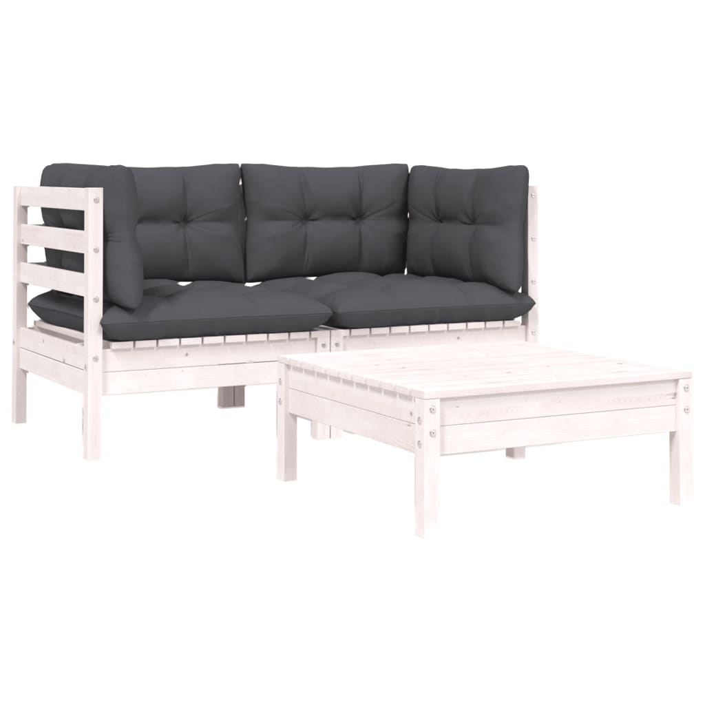 Set mobilier de grădină cu perne, 3 piese, alb, lemn masiv pin GartenMobel Dekor