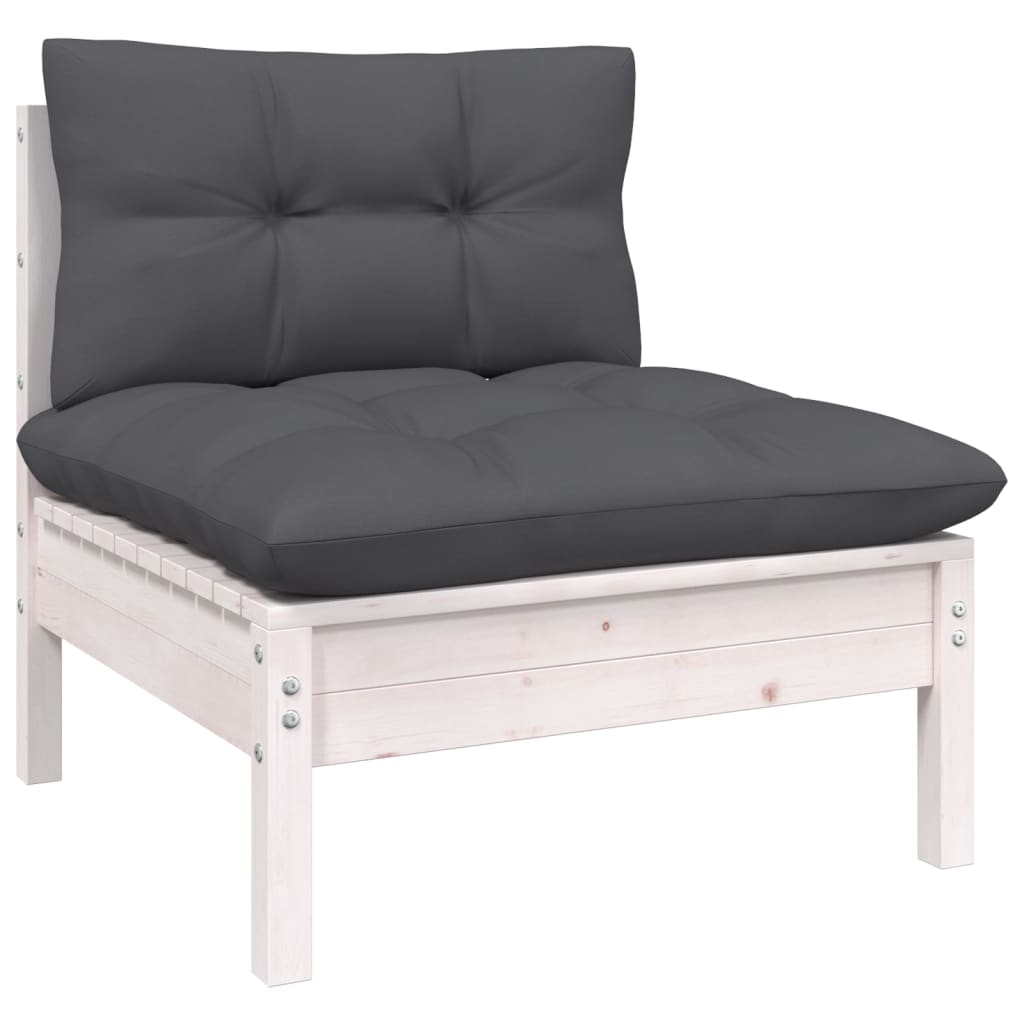 Set mobilier de grădină cu perne, 3 piese, alb, lemn masiv pin GartenMobel Dekor