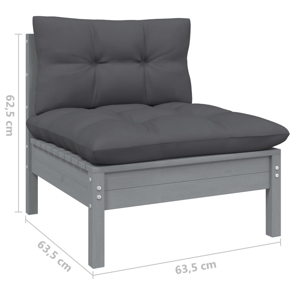 Set mobilier de grădină cu perne, 3 piese, gri, lemn masiv pin GartenMobel Dekor