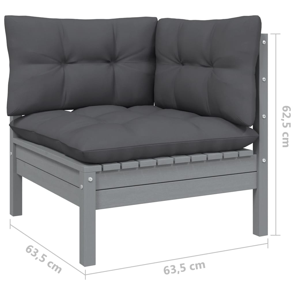 Set mobilier de grădină cu perne, 3 piese, gri, lemn masiv pin GartenMobel Dekor