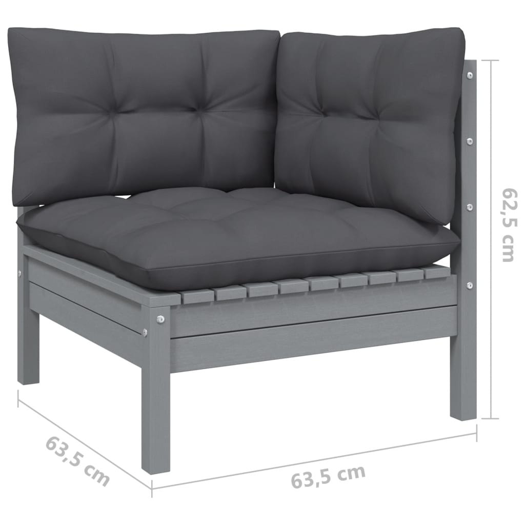 Set mobilier de grădină cu perne, 3 piese, gri, lemn masiv pin GartenMobel Dekor
