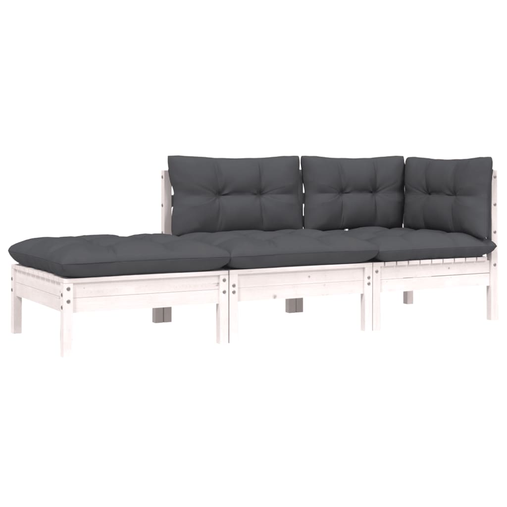 Set mobilier grădină cu perne, 3 piese, alb, lemn masiv pin GartenMobel Dekor