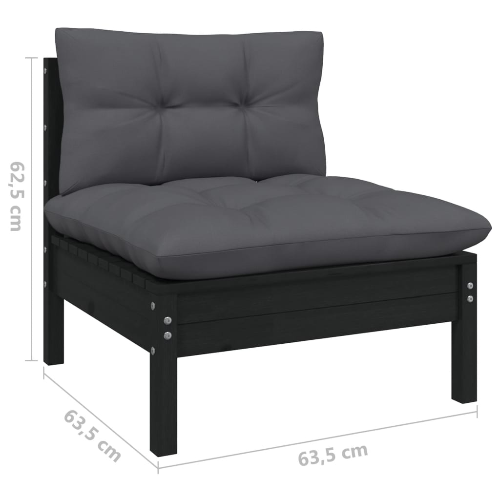 Set mobilier grădină cu perne, 3 piese, negru, lemn masiv pin GartenMobel Dekor