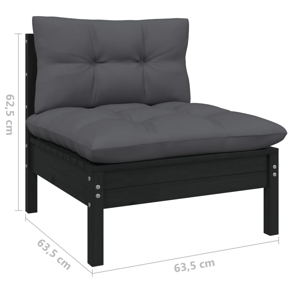 Set mobilier grădină cu perne, 3 piese, negru, lemn masiv pin GartenMobel Dekor