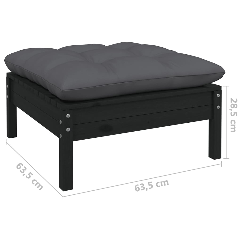 Set mobilier grădină cu perne, 3 piese, negru, lemn masiv pin GartenMobel Dekor