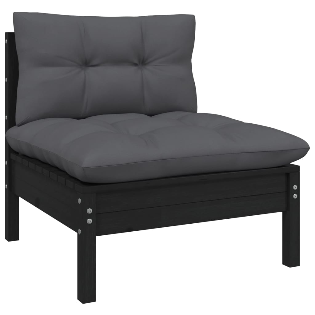 Set mobilier grădină cu perne, 3 piese, negru, lemn masiv pin GartenMobel Dekor