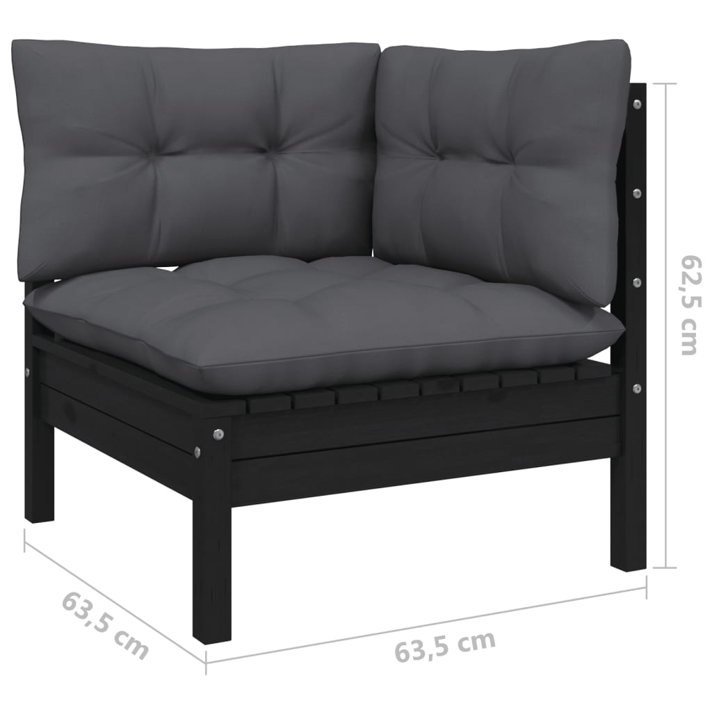 Set mobilier grădină cu perne, 3 piese, negru, lemn masiv pin GartenMobel Dekor