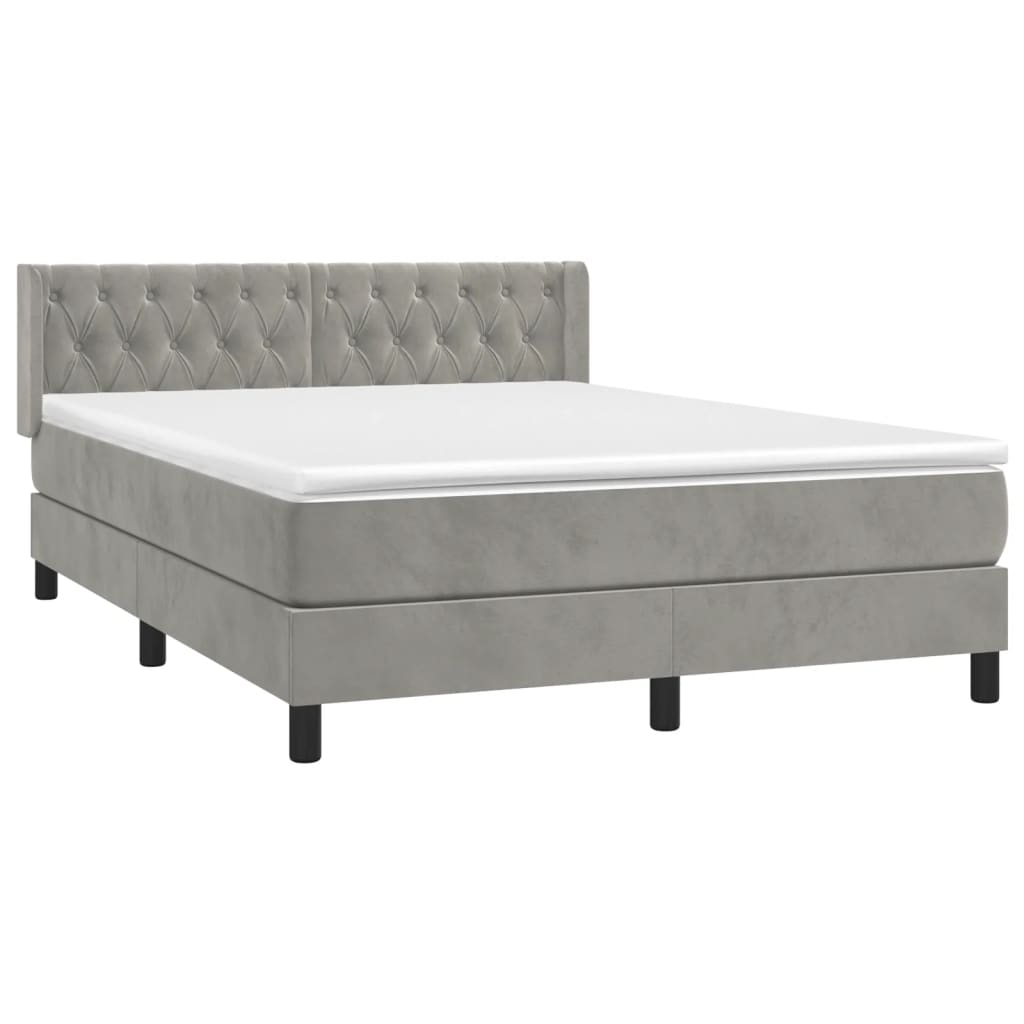 Pat box spring cu saltea, gri deschis, 140x200 cm, catifea GartenMobel Dekor