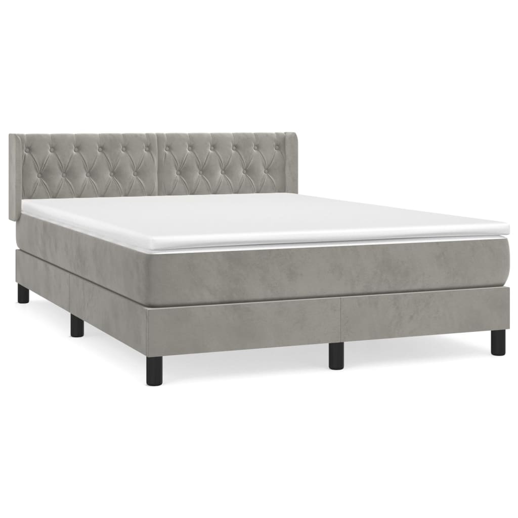 Pat box spring cu saltea, gri deschis, 140x200 cm, catifea GartenMobel Dekor