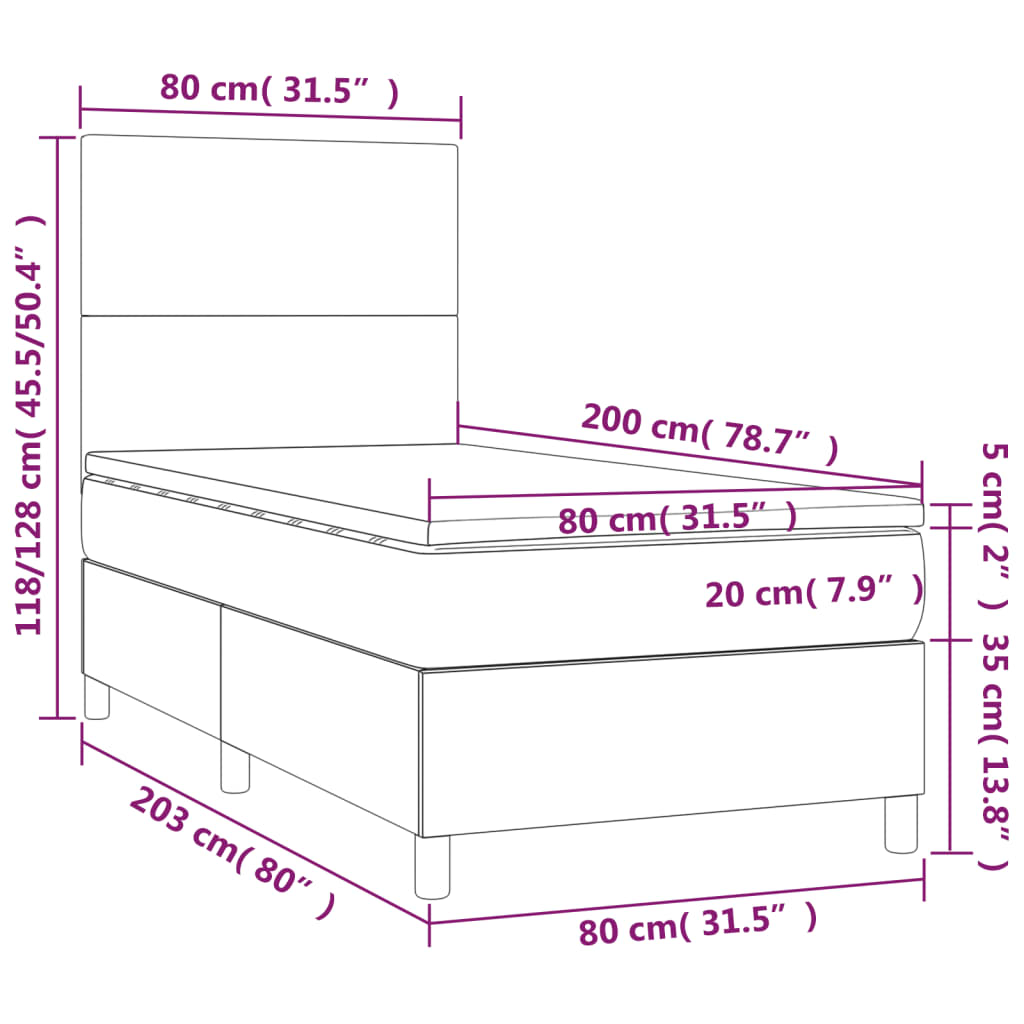Pat box spring cu saltea, gri deschis, 80x200 cm, catifea GartenMobel Dekor