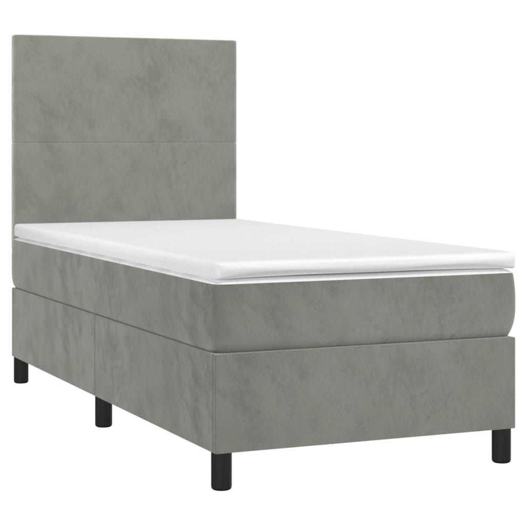 Pat box spring cu saltea, gri deschis, 80x200 cm, catifea GartenMobel Dekor