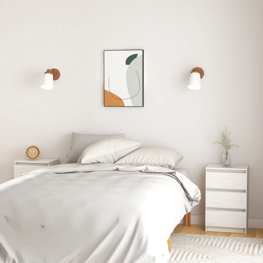 Noptiere, 2 buc, alb, 40x29,5x64 cm, lemn masiv de pin GartenMobel Dekor