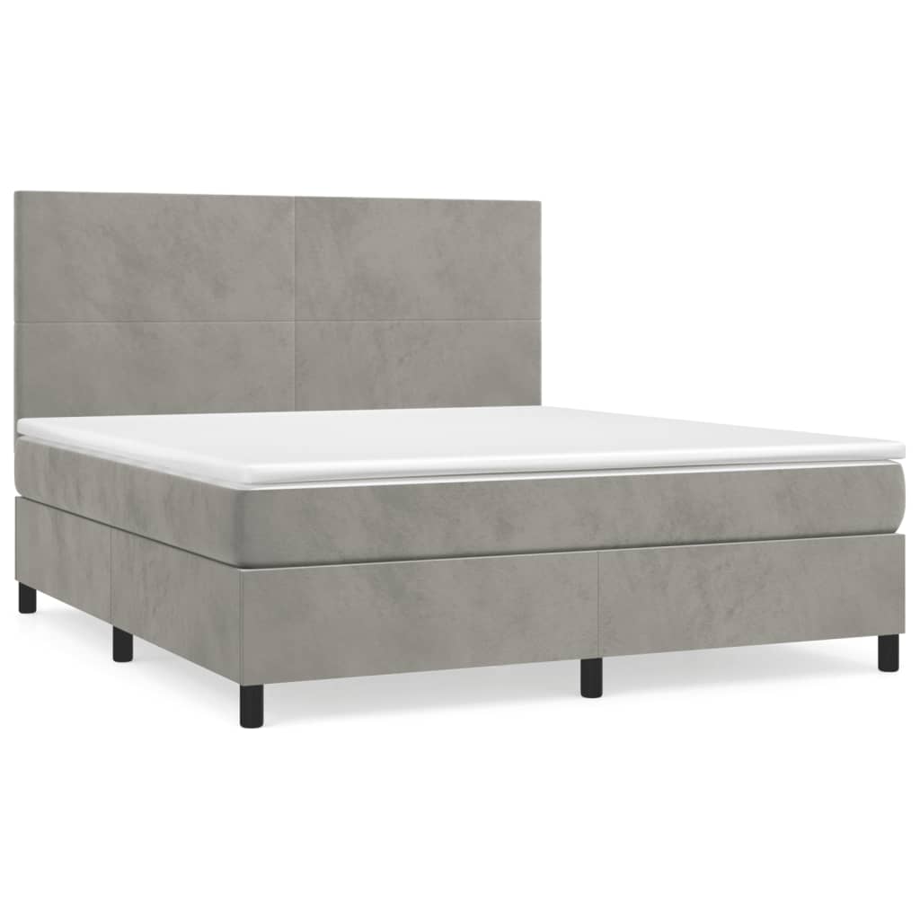 Pat box spring cu saltea, gri deschis, 160x200 cm, catifea GartenMobel Dekor