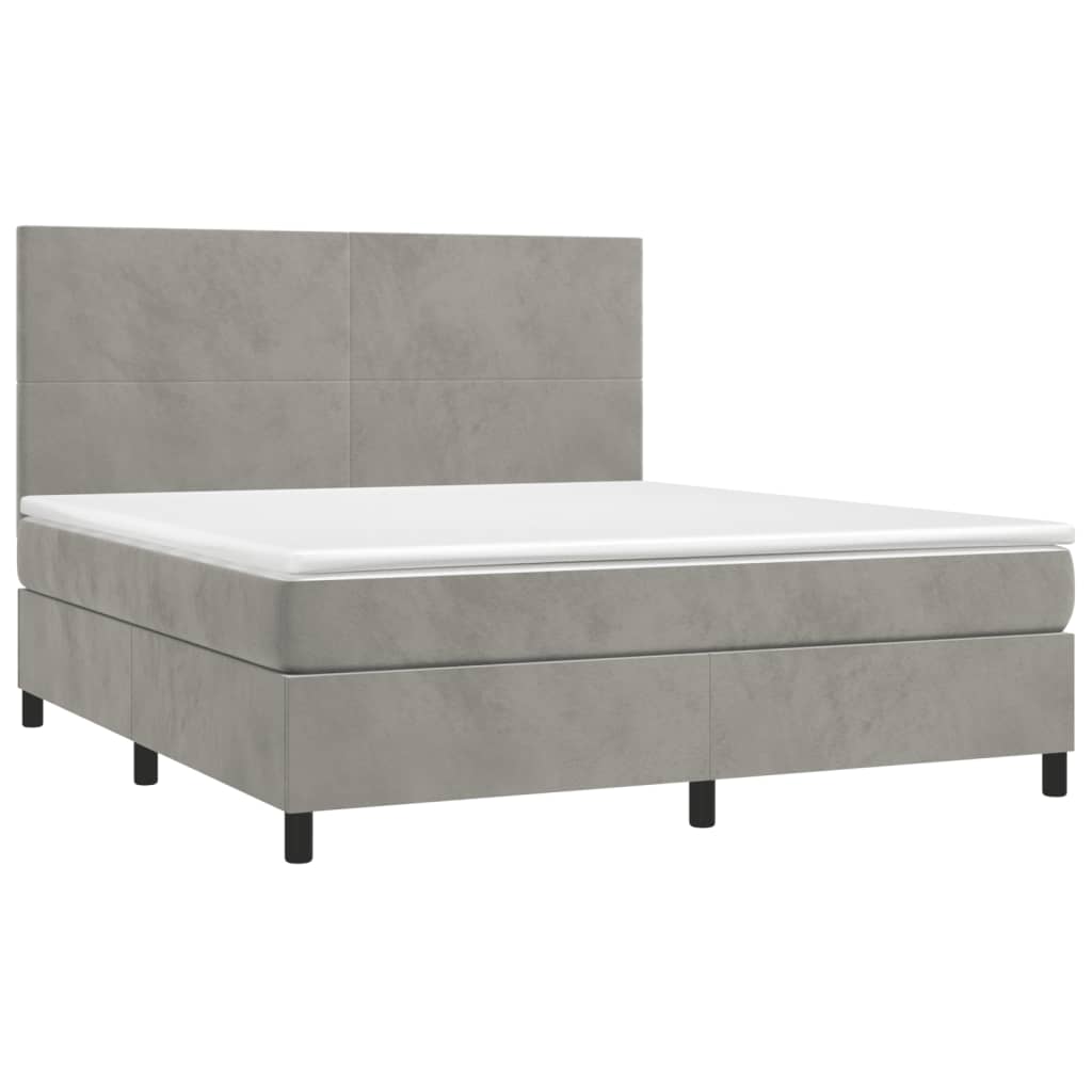 Pat box spring cu saltea, gri deschis, 160x200 cm, catifea GartenMobel Dekor