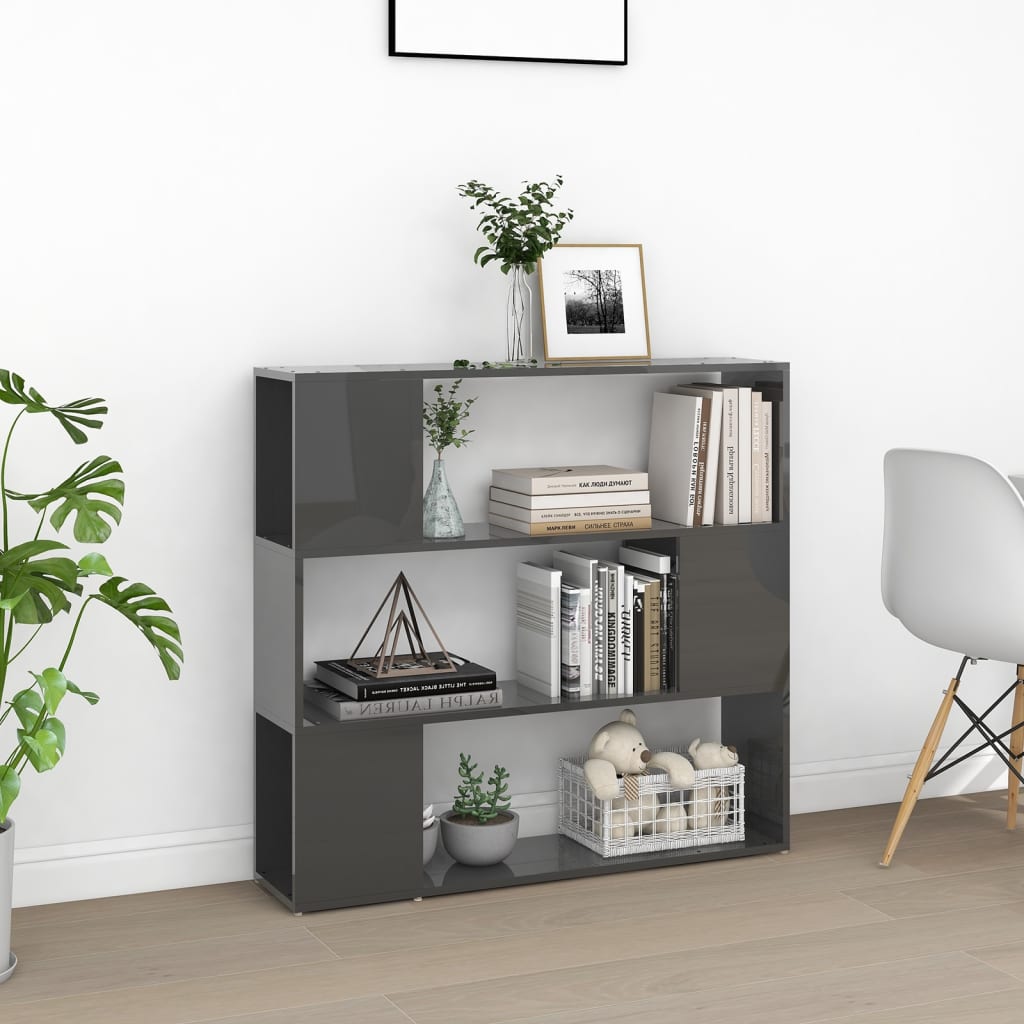 Bibliotecă/Separator cameră, gri extralucios, 100x24x94 cm GartenMobel Dekor