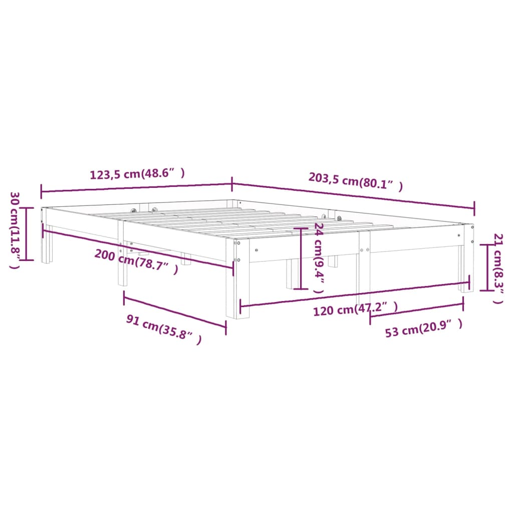 Cadru de pat, alb, 120x200 cm, lemn masiv de pin GartenMobel Dekor