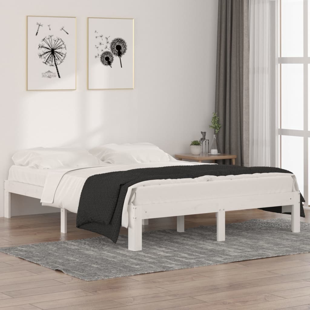Cadru de pat King Size, alb, 150x200 cm, lemn masiv GartenMobel Dekor