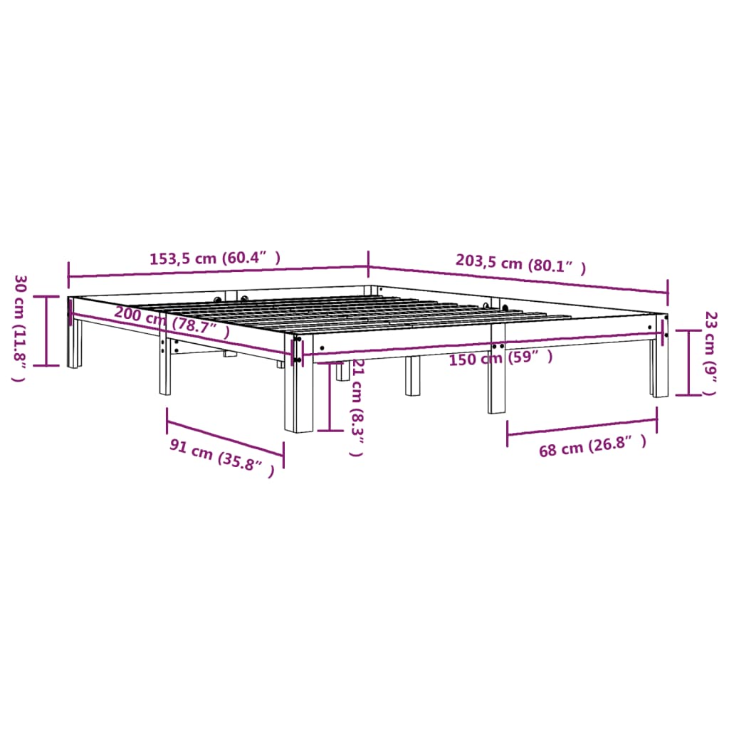 Cadru de pat King Size, alb, 150x200 cm, lemn masiv GartenMobel Dekor