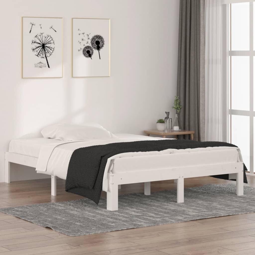 Cadru de pat dublu, alb, 135x190 cm, lemn masiv GartenMobel Dekor