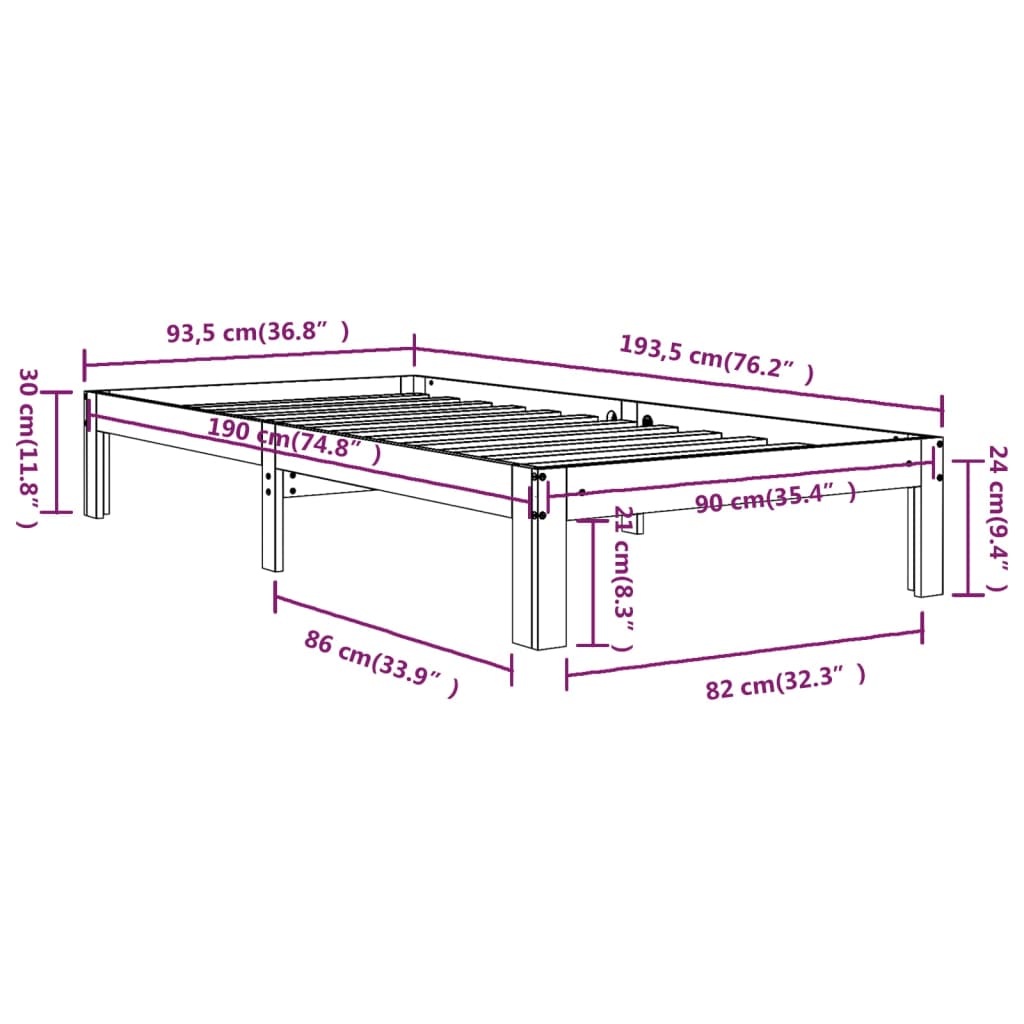 Cadru de pat single, 90x190 cm, lemn masiv GartenMobel Dekor
