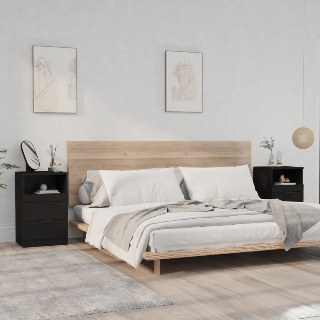 Noptiere, 2 buc., negru, lemn prelucrat GartenMobel Dekor