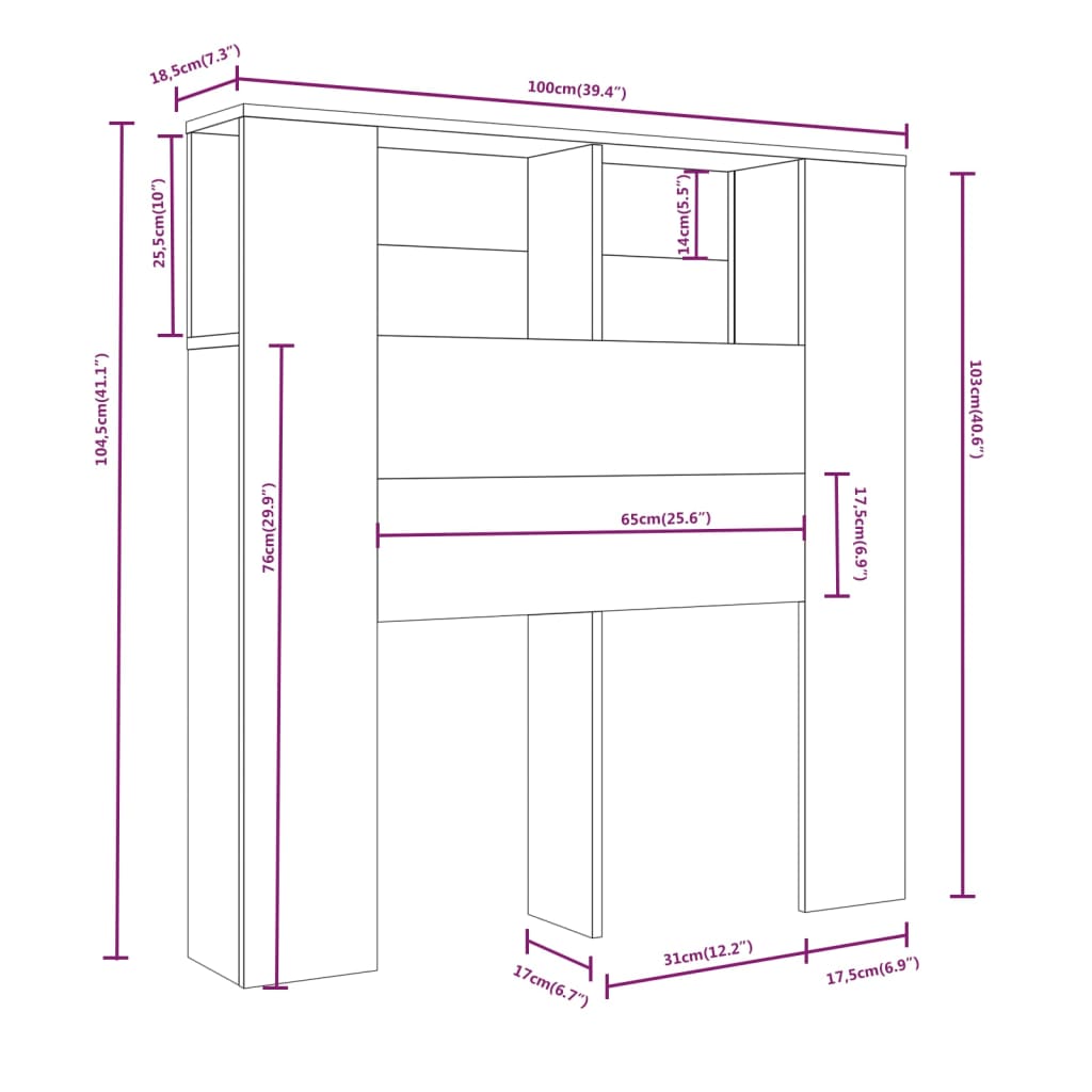 Tăblie de pat cu dulap, gri beton, 100x18,5x104,5 cm GartenMobel Dekor