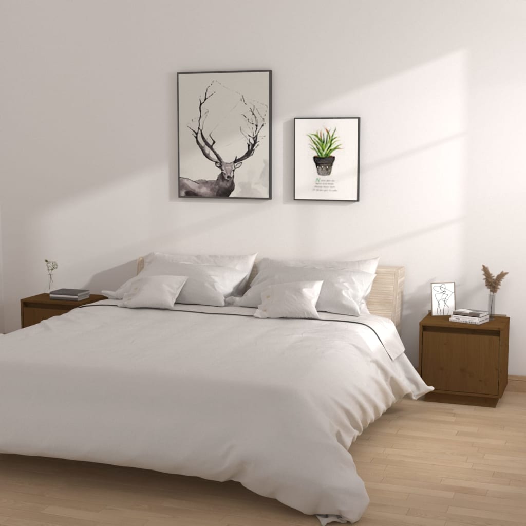 Noptiere, 2 buc, maro miere, 40x30x40 cm, lemn masiv de pin GartenMobel Dekor