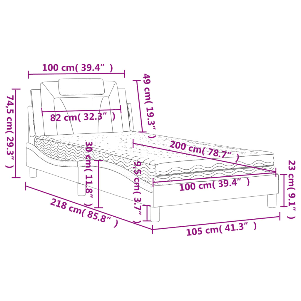 Pat cu saltea, gri, 100x200 cm, piele ecologică GartenMobel Dekor