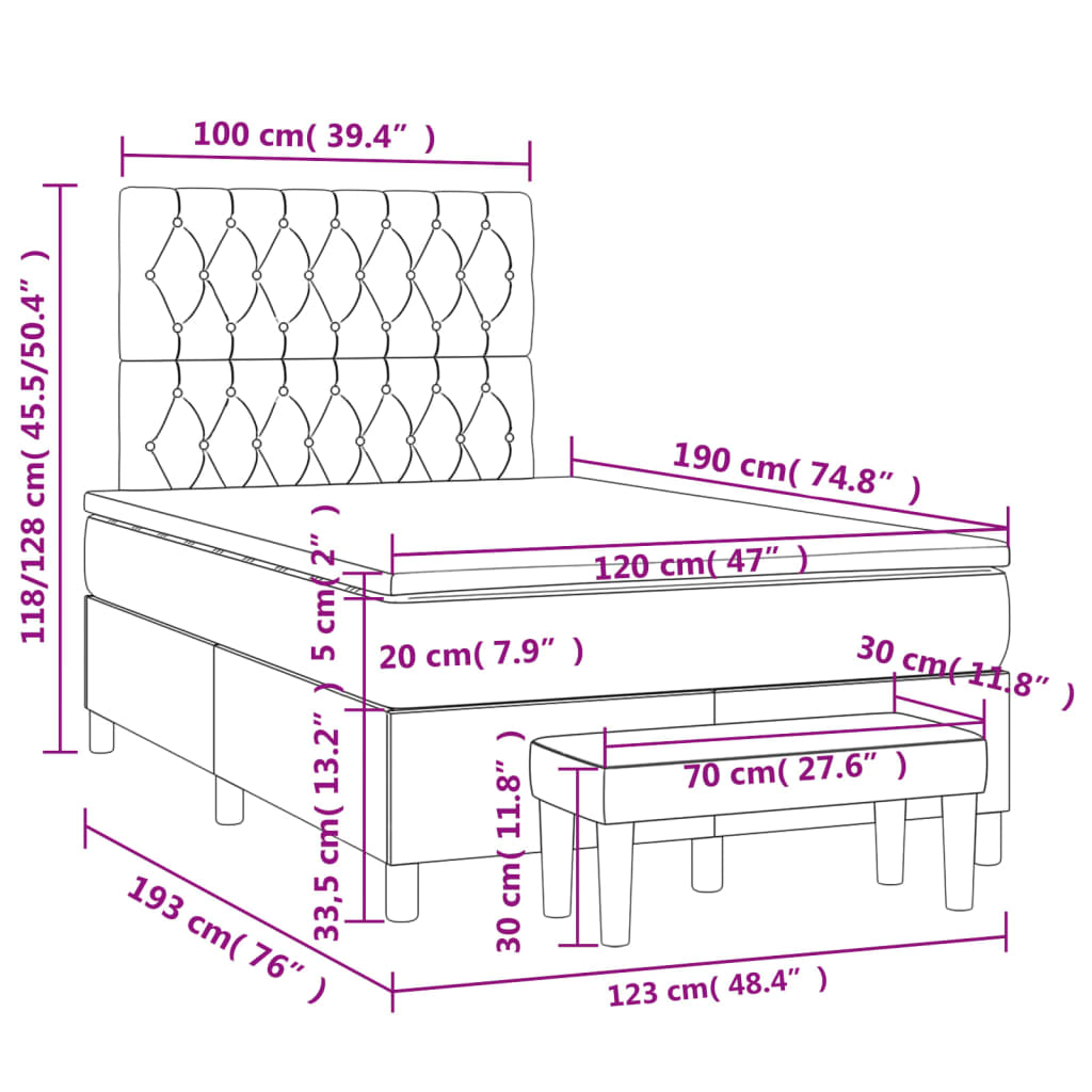 Pat box spring cu saltea, gri închis, 120x190 cm, textil GartenMobel Dekor