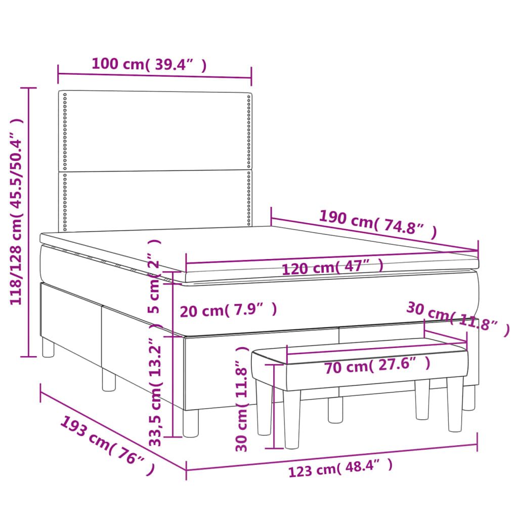 Pat box spring cu saltea, negru, 120x190 cm, catifea GartenMobel Dekor
