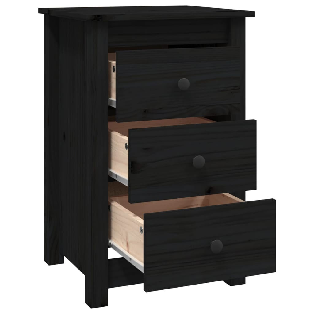 Noptiere, 2 buc., negru, 40x35x61,5 cm, lemn masiv de pin GartenMobel Dekor