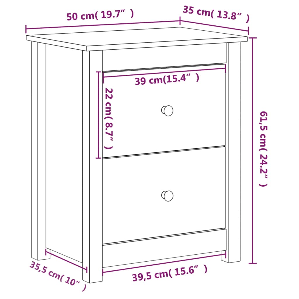 Noptiere, 2 buc, maro miere, 50x35x61,5 cm, lemn masiv de pin GartenMobel Dekor