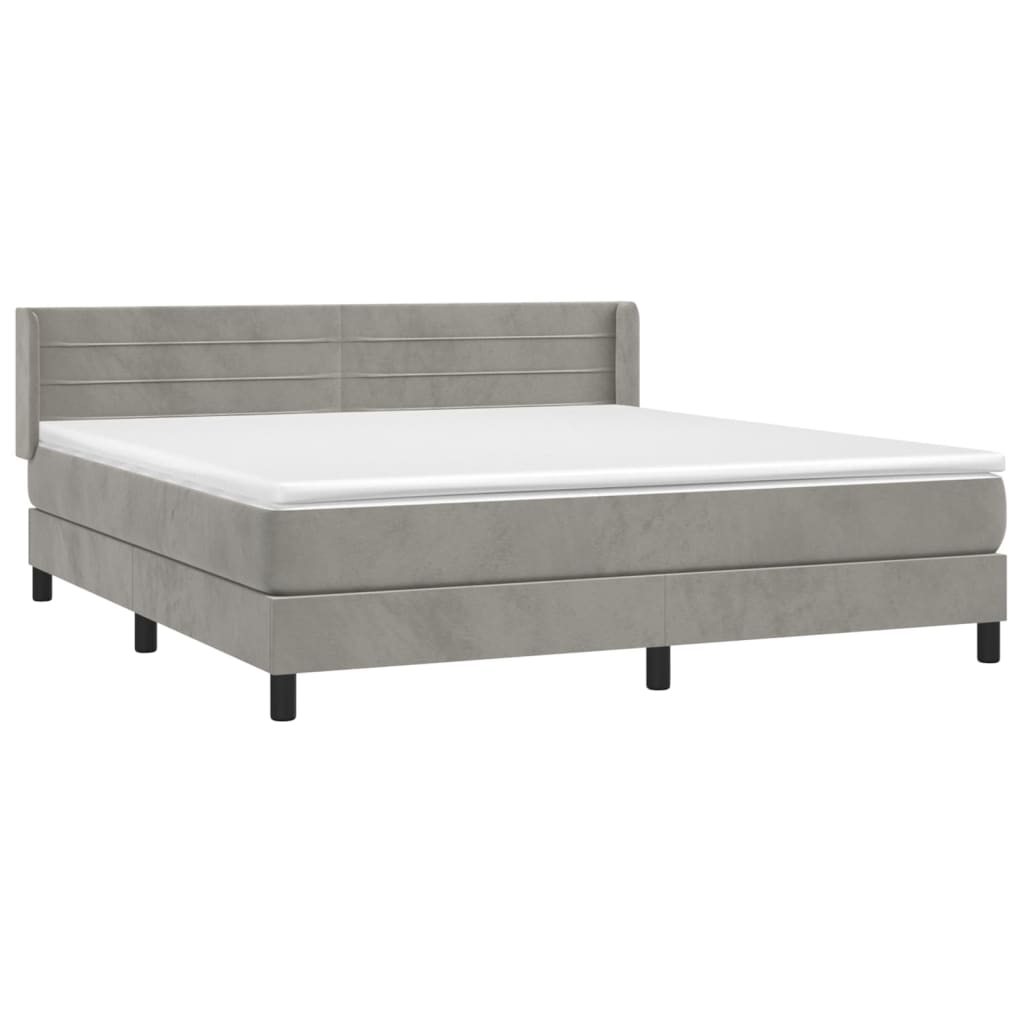 Pat box spring cu saltea, gri deschis, 160x200 cm, catifea GartenMobel Dekor