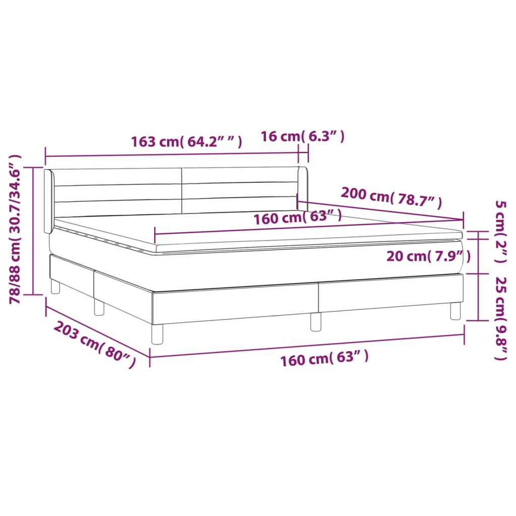Pat box spring cu saltea, gri deschis, 160x200 cm, catifea GartenMobel Dekor
